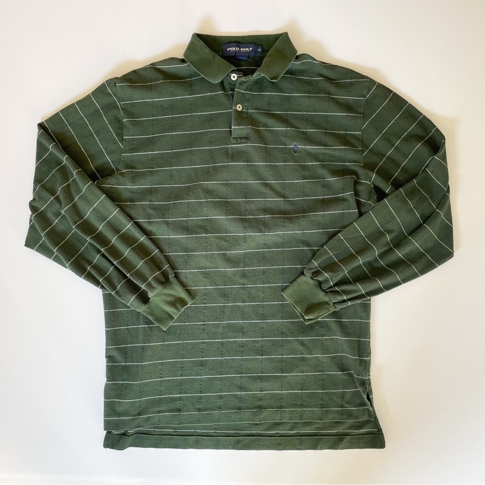 Vintage 90s Men’s Ralph Lauren Polo Golf Long-Sleeve Green Plaid Polo Shirt